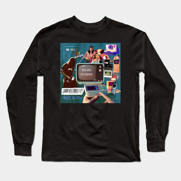 Blast from the Past: A 90s Nostalgia Collage Long Sleeve T-Shirt by Amourist